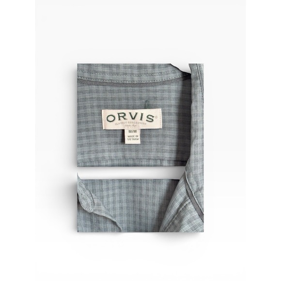 Orvis Short Sleeve Tech Shirt 2-pocketCollared Gray Subtle Checks Men's Size Med - Picture 3 of 5